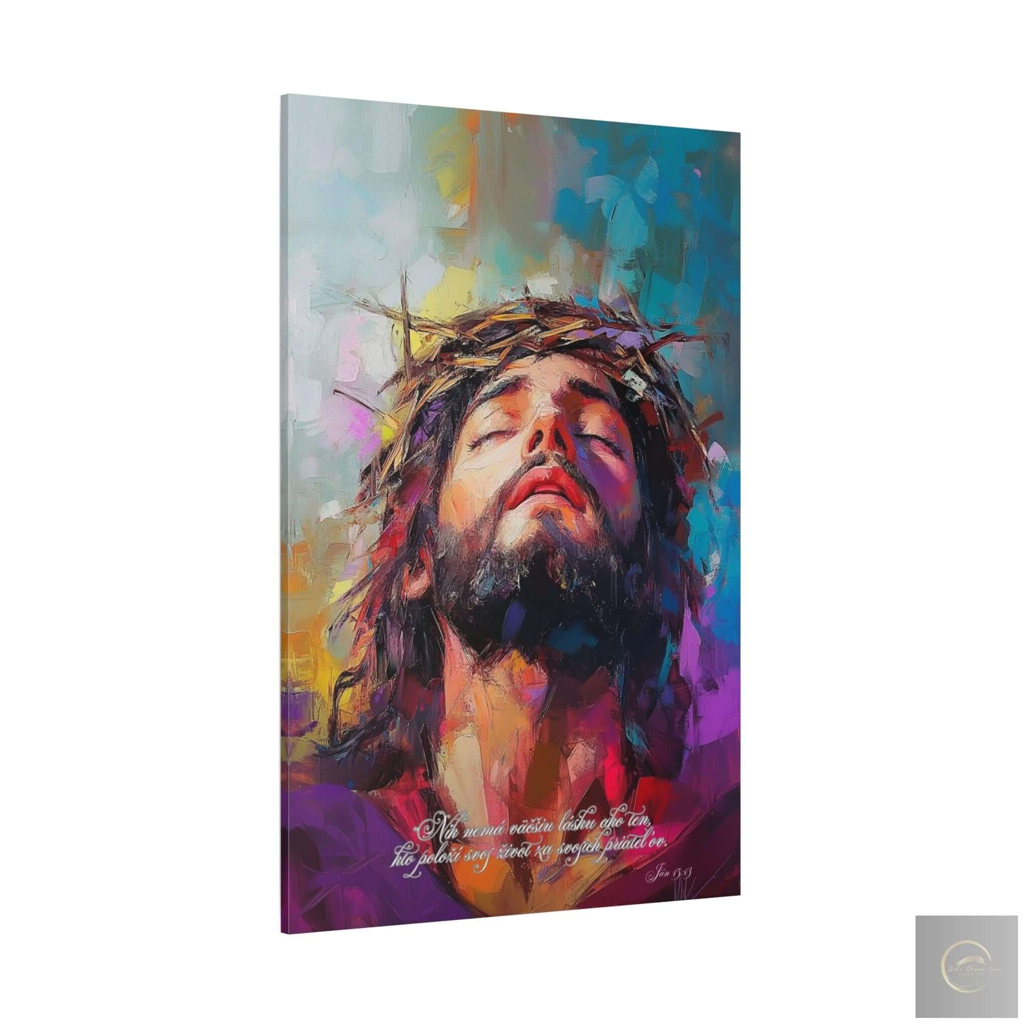 Obraz na stenu - Nik nemá väčšiu lásku ako ten - Ján 15:13, namaľovaný Ježiš Kristus s korunou tŕnia.