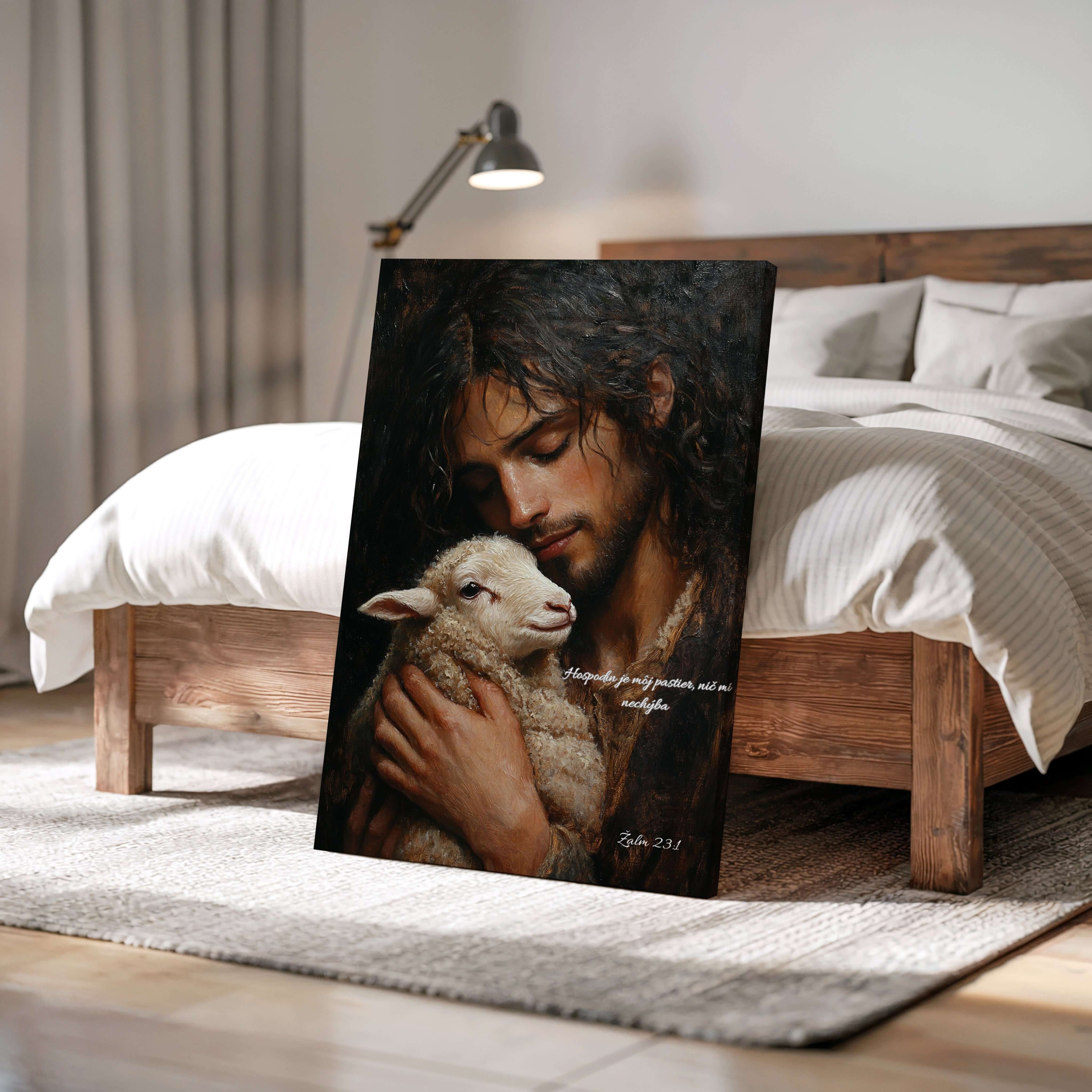 obraz na stenu - Hospodin je môj pastier, nič mi nechýba, Žalm 23:1 na dekoratívnom plátne