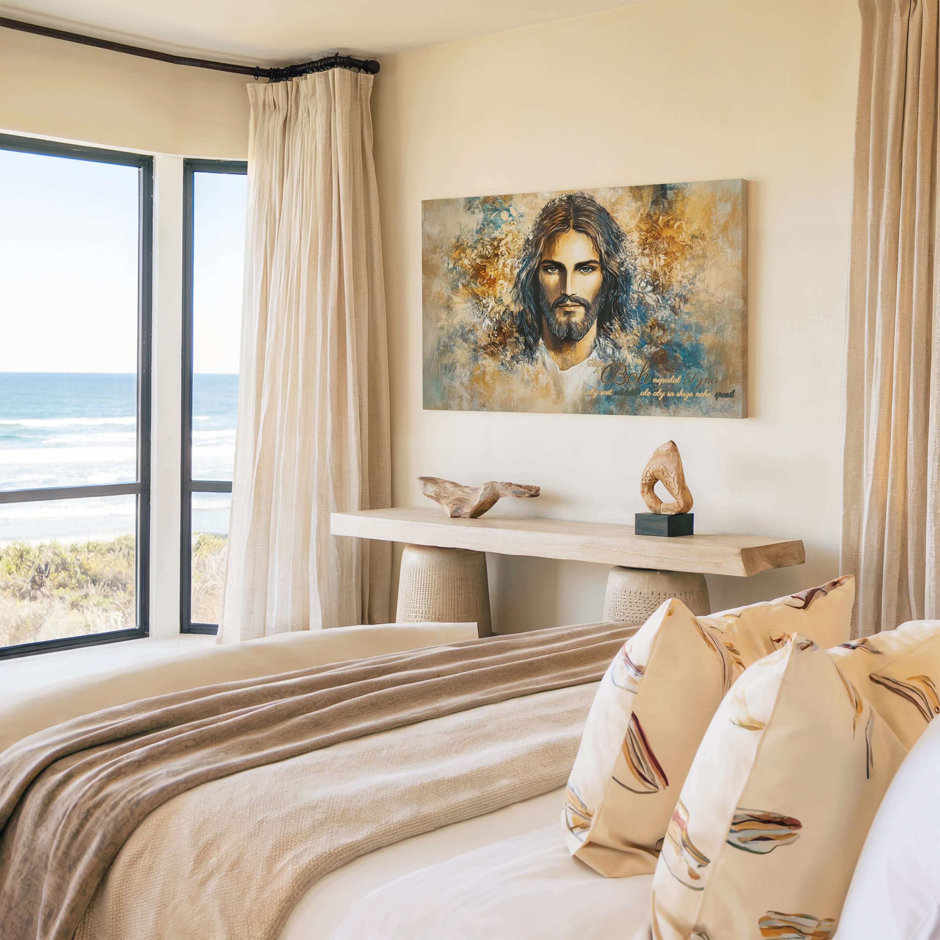 Obraz na stenu - Lebo Boh neposlal Syna na svet - Ján 3:17 v interiéri s výhľadom na more