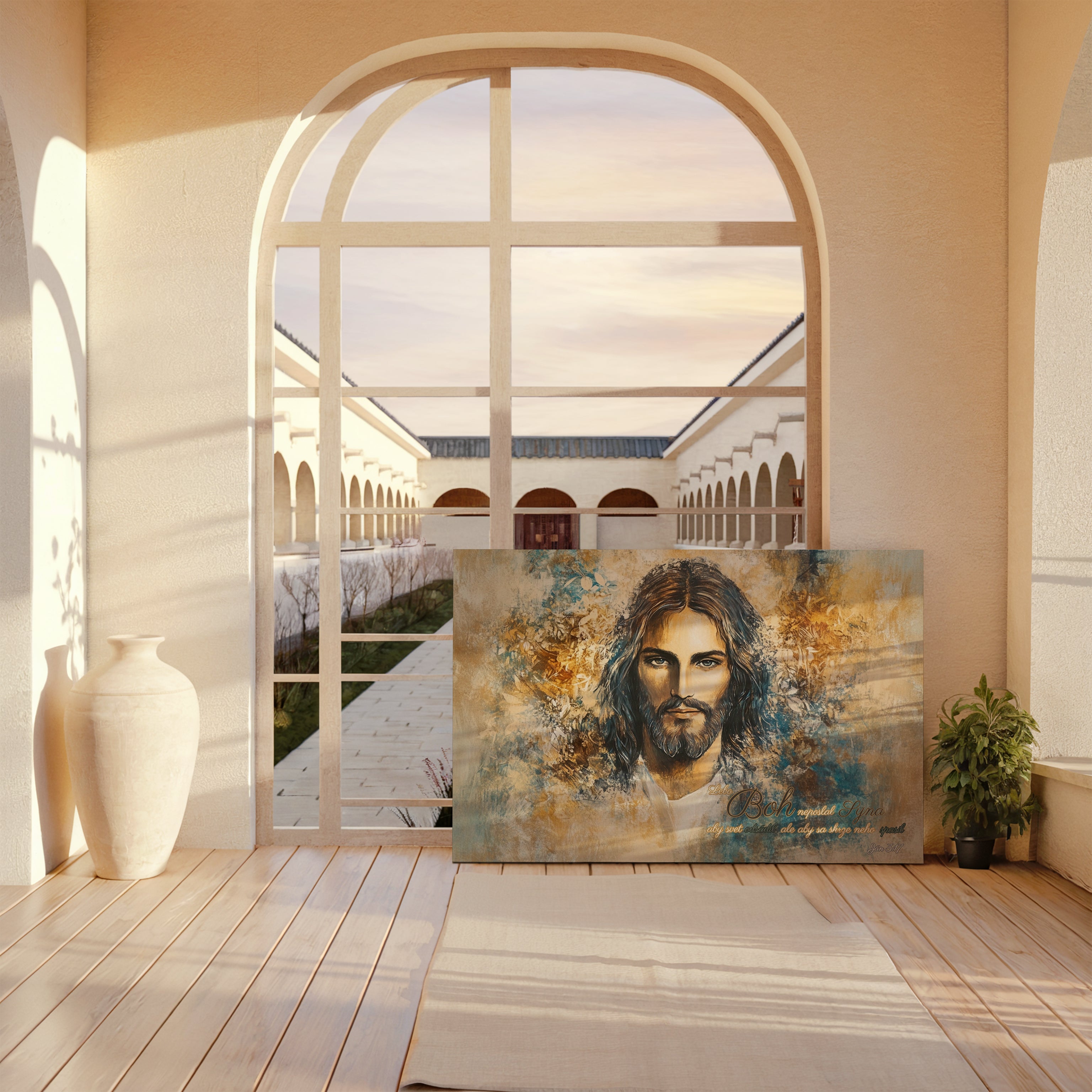 Obraz na stenu - Lebo Boh neposlal Syna na svet - Ján 3:17 v moderne zariadenej miestnosti.