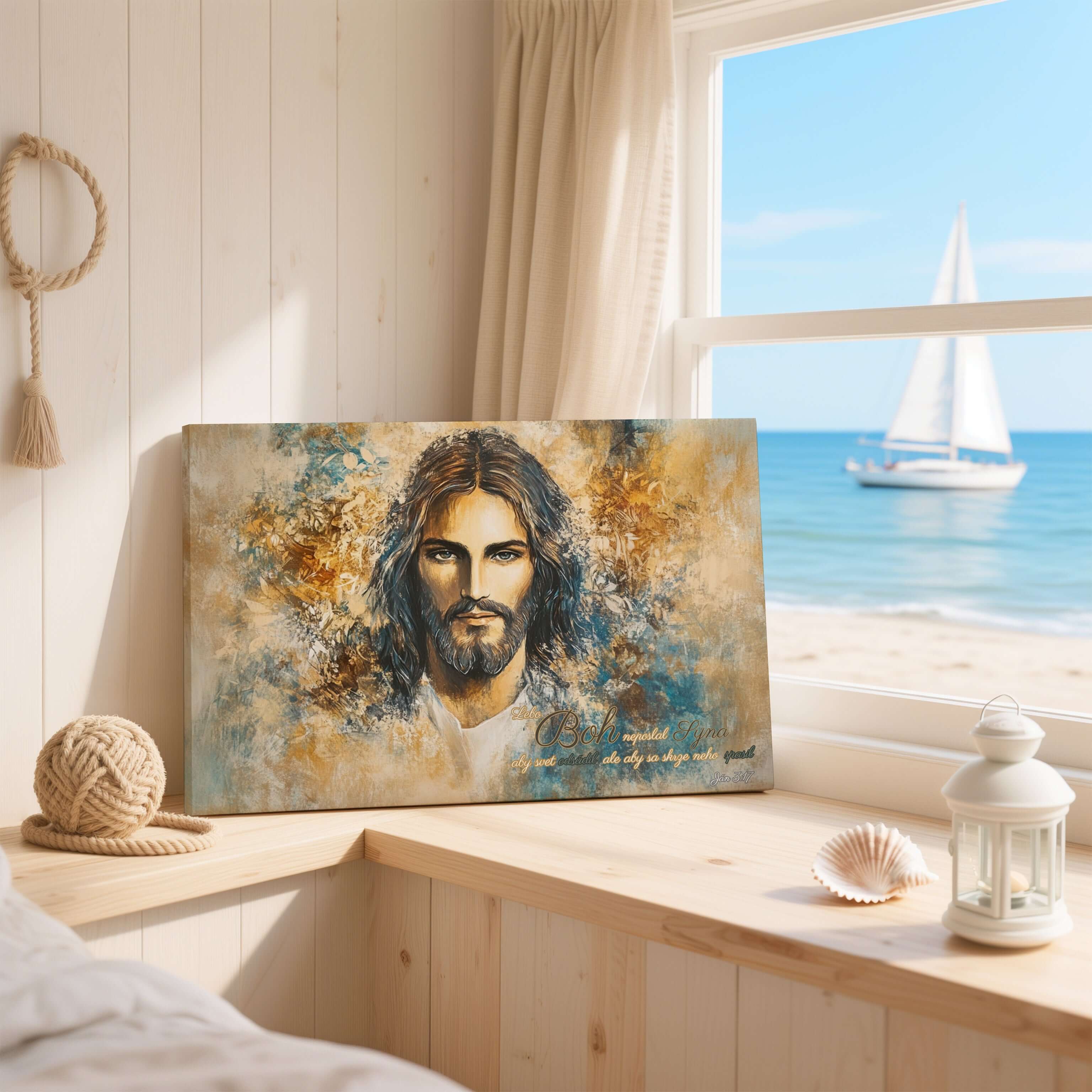 Obraz na stenu - Lebo Boh neposlal Syna na svet - Ján 3:17, umelecké dielo s duchovným posolstvom.