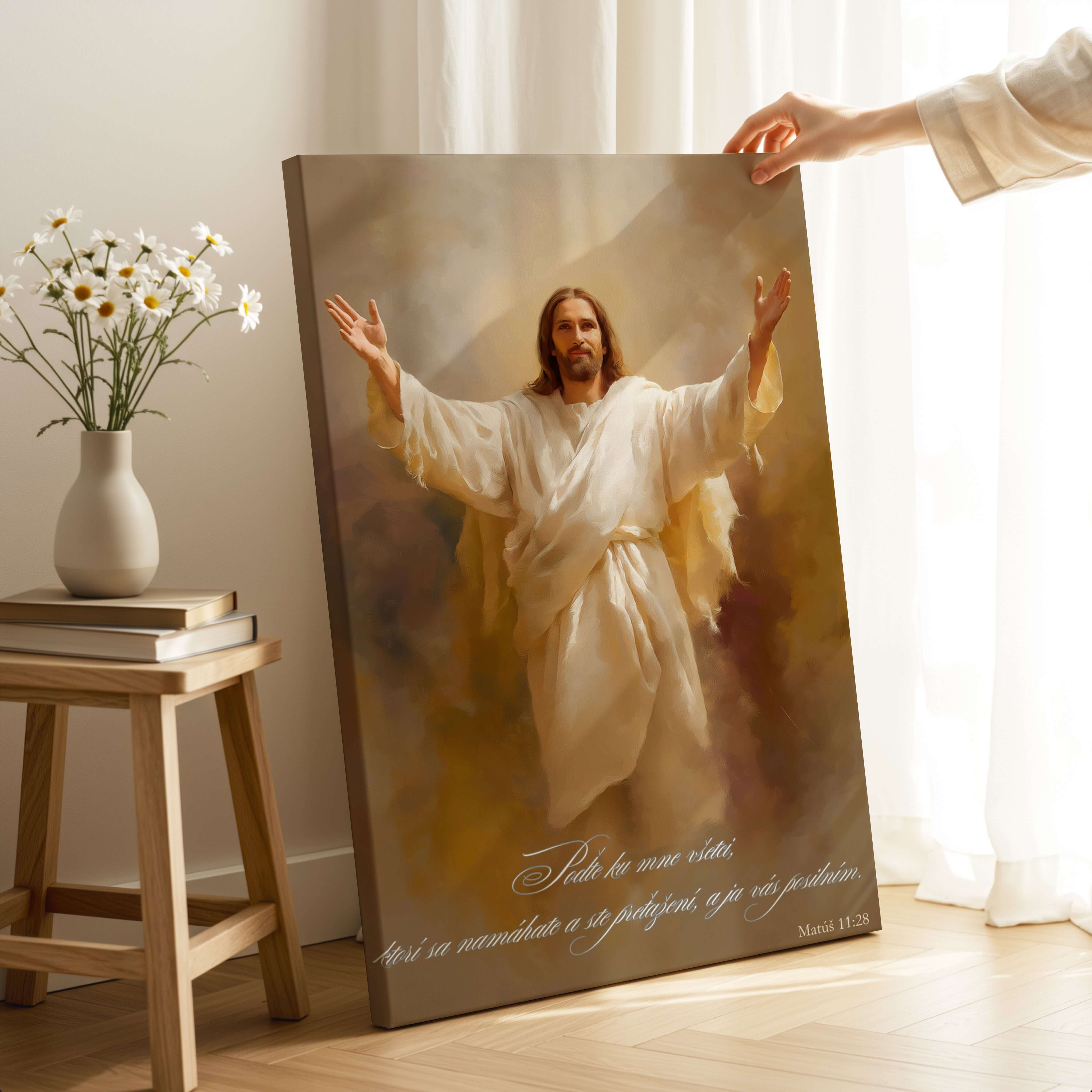 Obraz na stenu - Poďte ku mne všetci, ktorí sa namáhate a ste preťažení, Matúš 11:28.