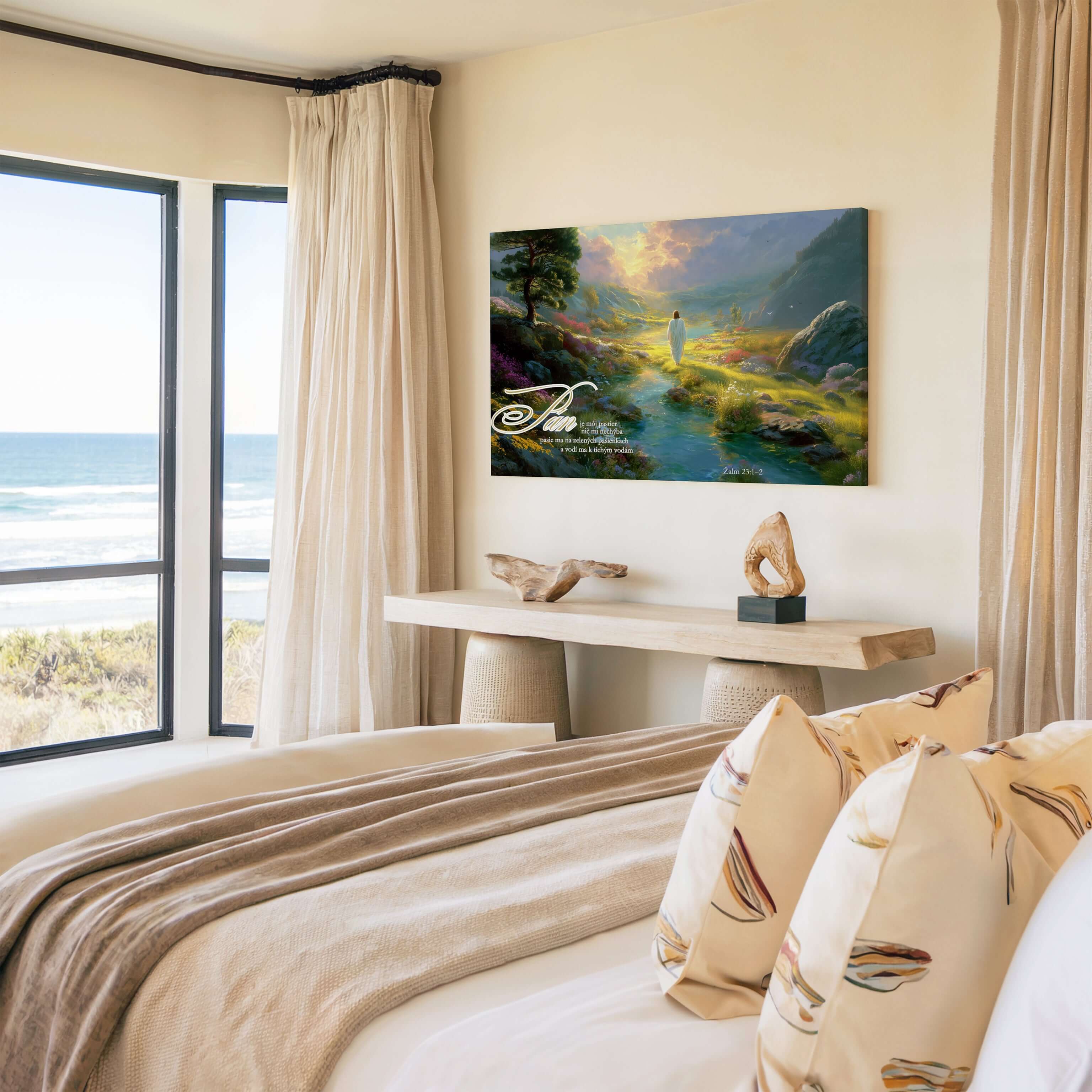 Obraz na stenu - Pán je môj pastier, nič mi nechýba, dekorácie do obývačky s výhľadom na more.