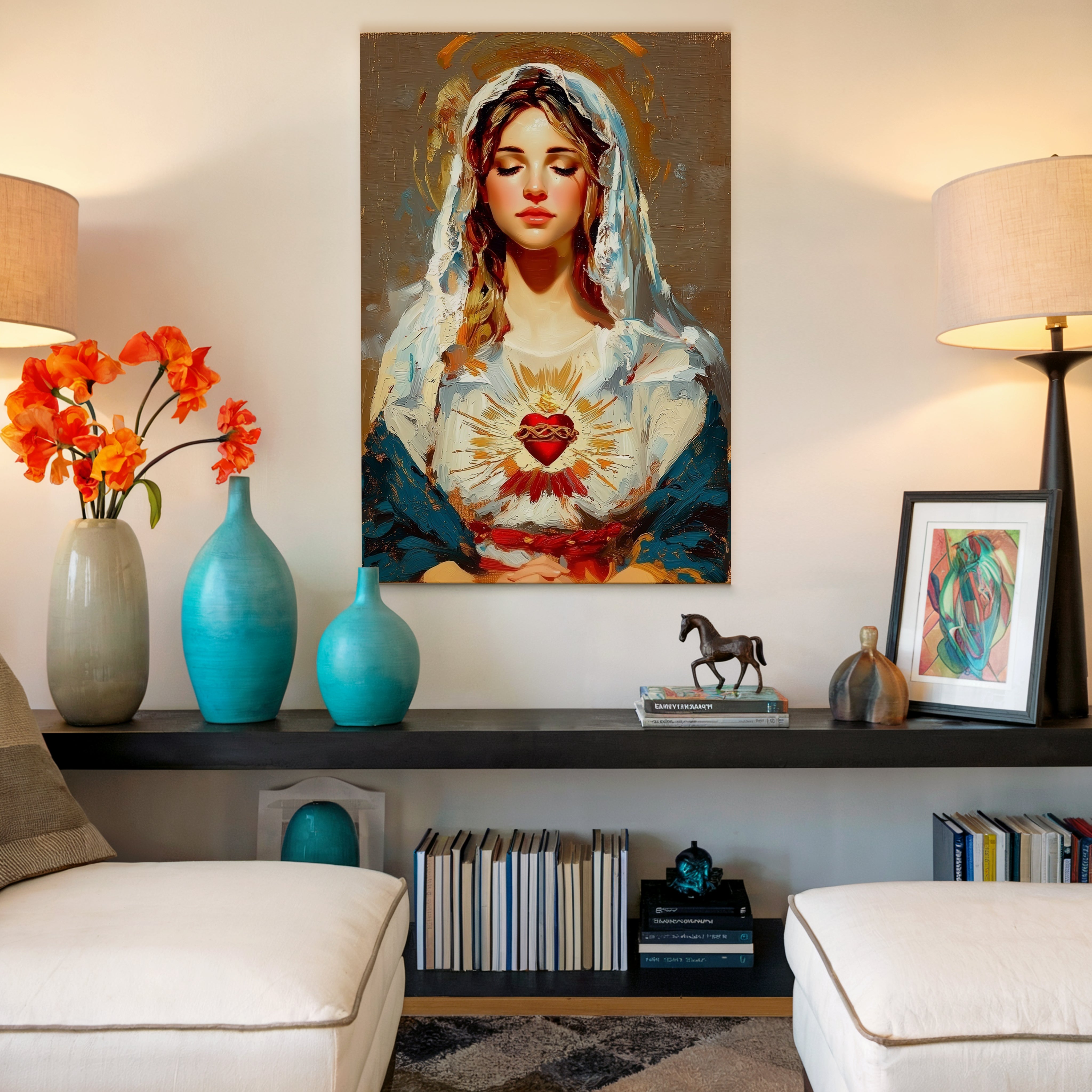 Obraz na stenu - Zdravas’, milosti plná, Pán s tebou, s Pannou Máriou a jej Nepoškvrneným Srdcom.