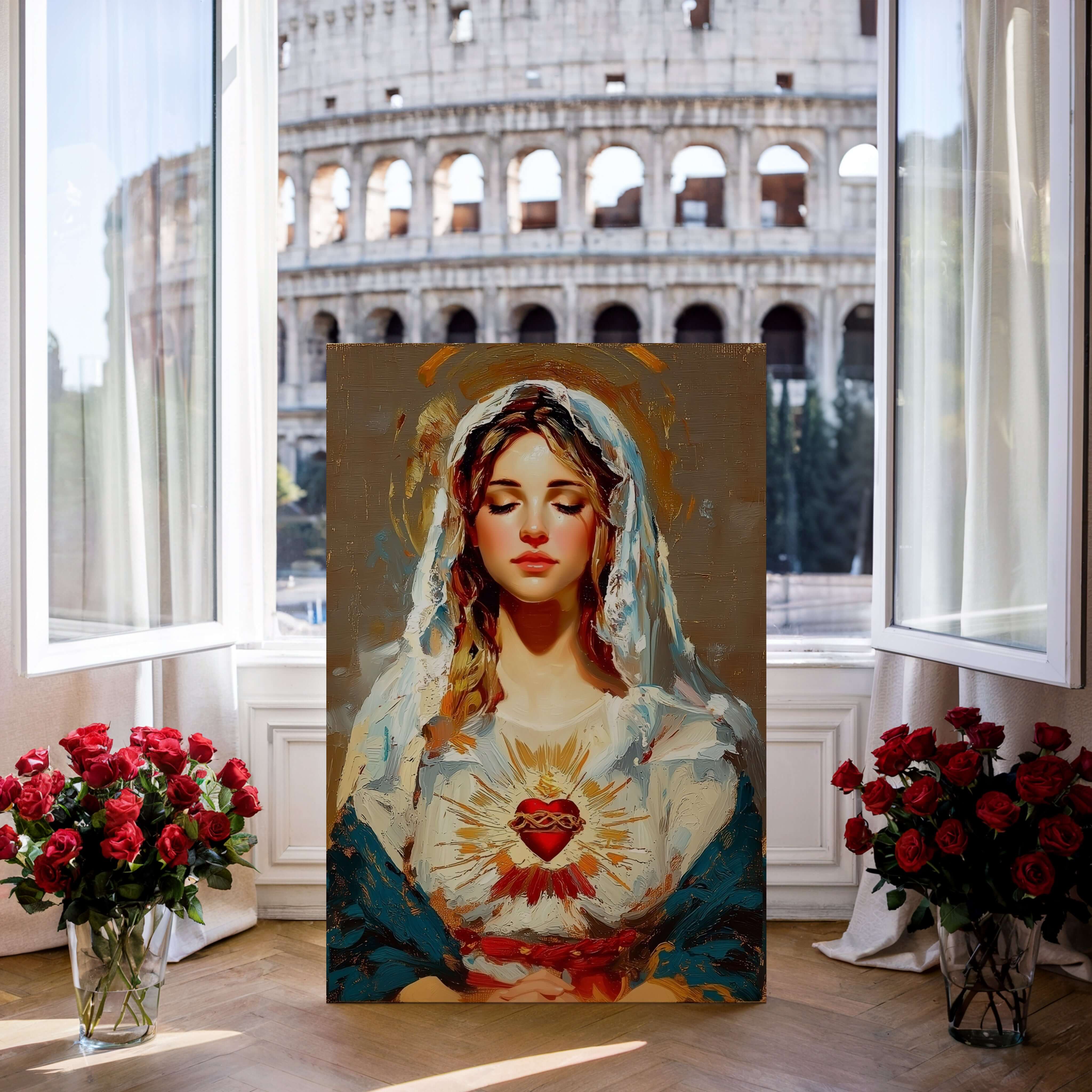 Obraz na stenu - Zdravas’, milosti plná, Pán s tebou, zobrazuje Nepoškvrnené Srdce Panny Márie.