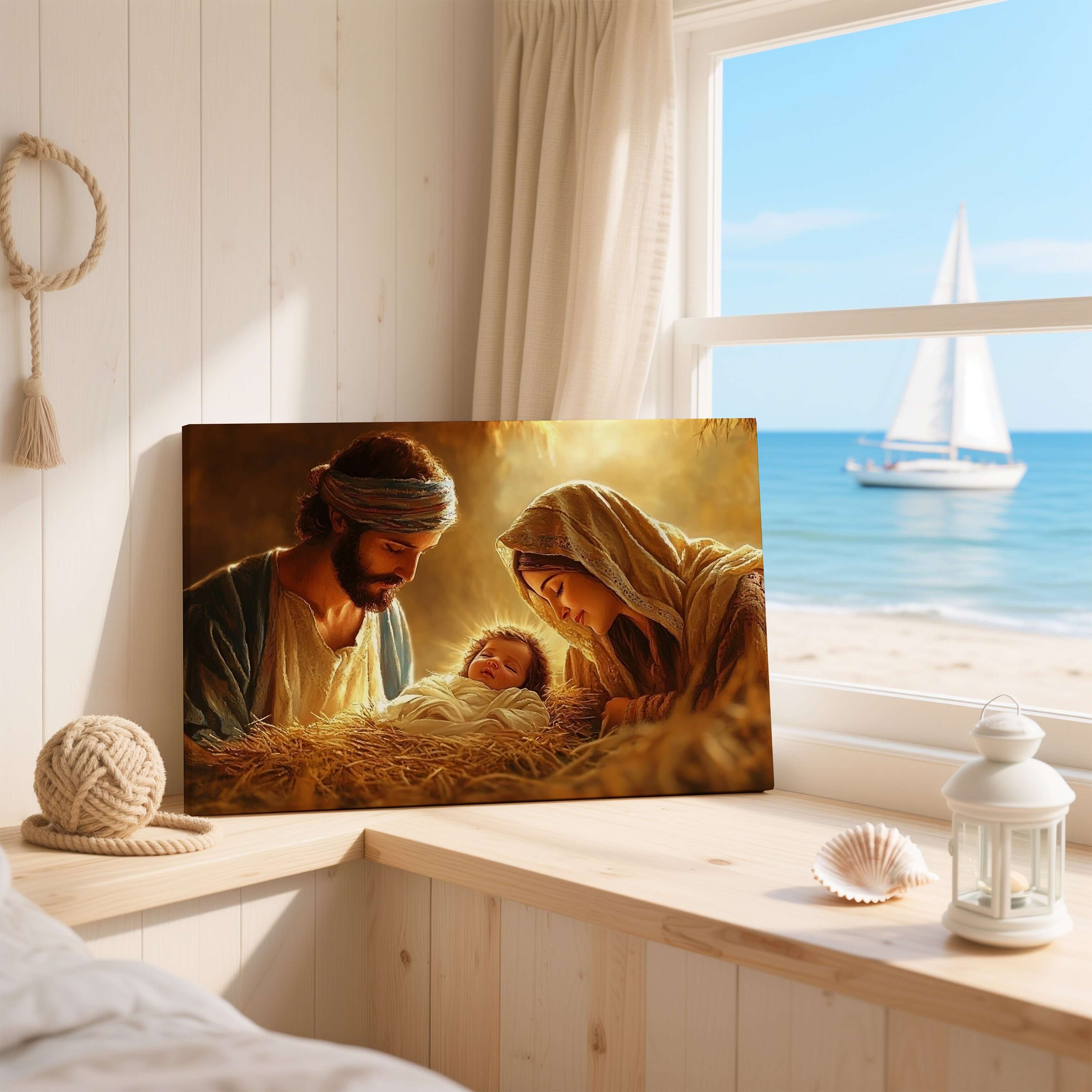 Obraz na stenu – Svätá rodina – Narodenie Ježiša Krista, zachytáva láskyplný moment v Betleheme.