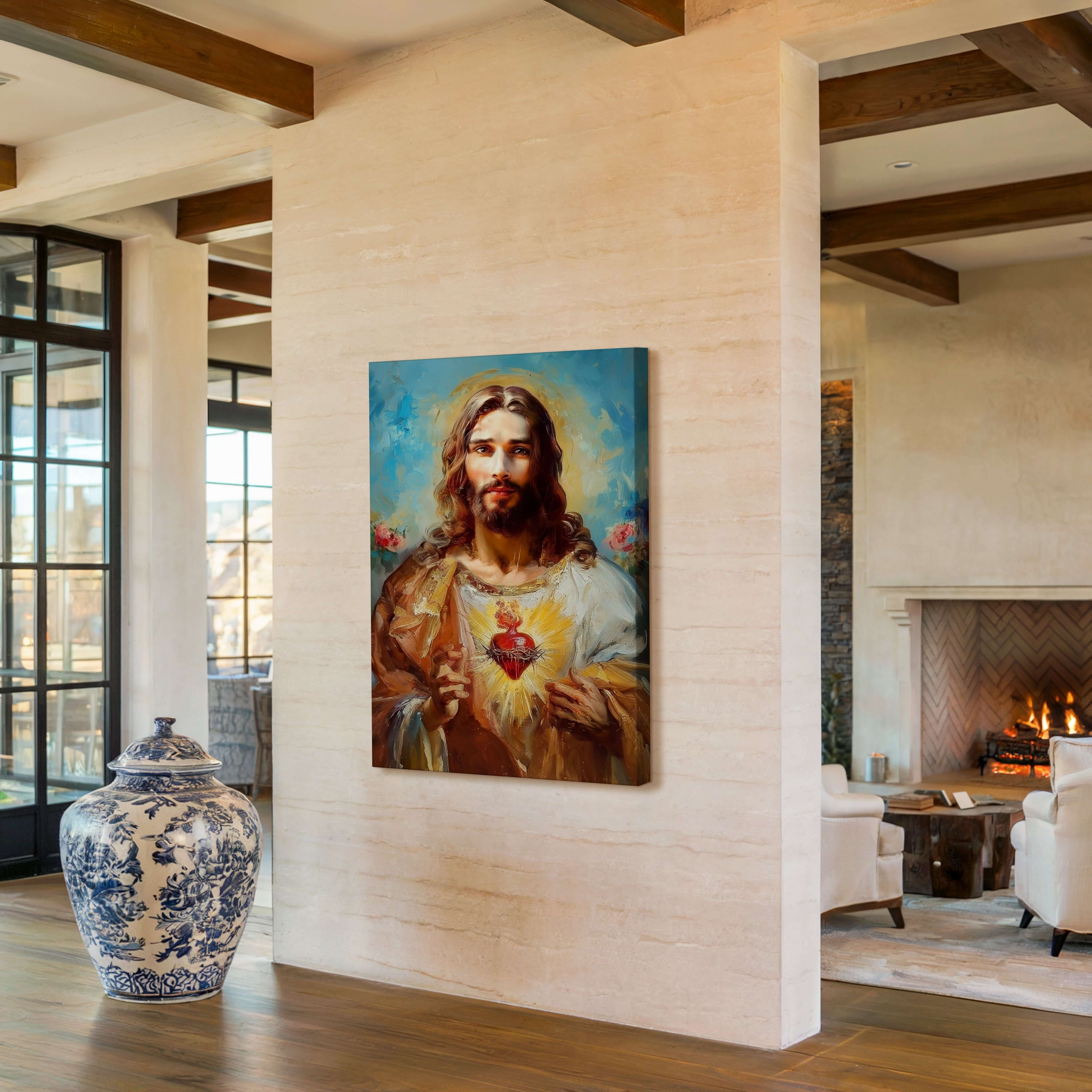 Obraz na stenu - Najsvätejšie Srdce Ježiša, symbol Božej lásky v svetlom prostredí.