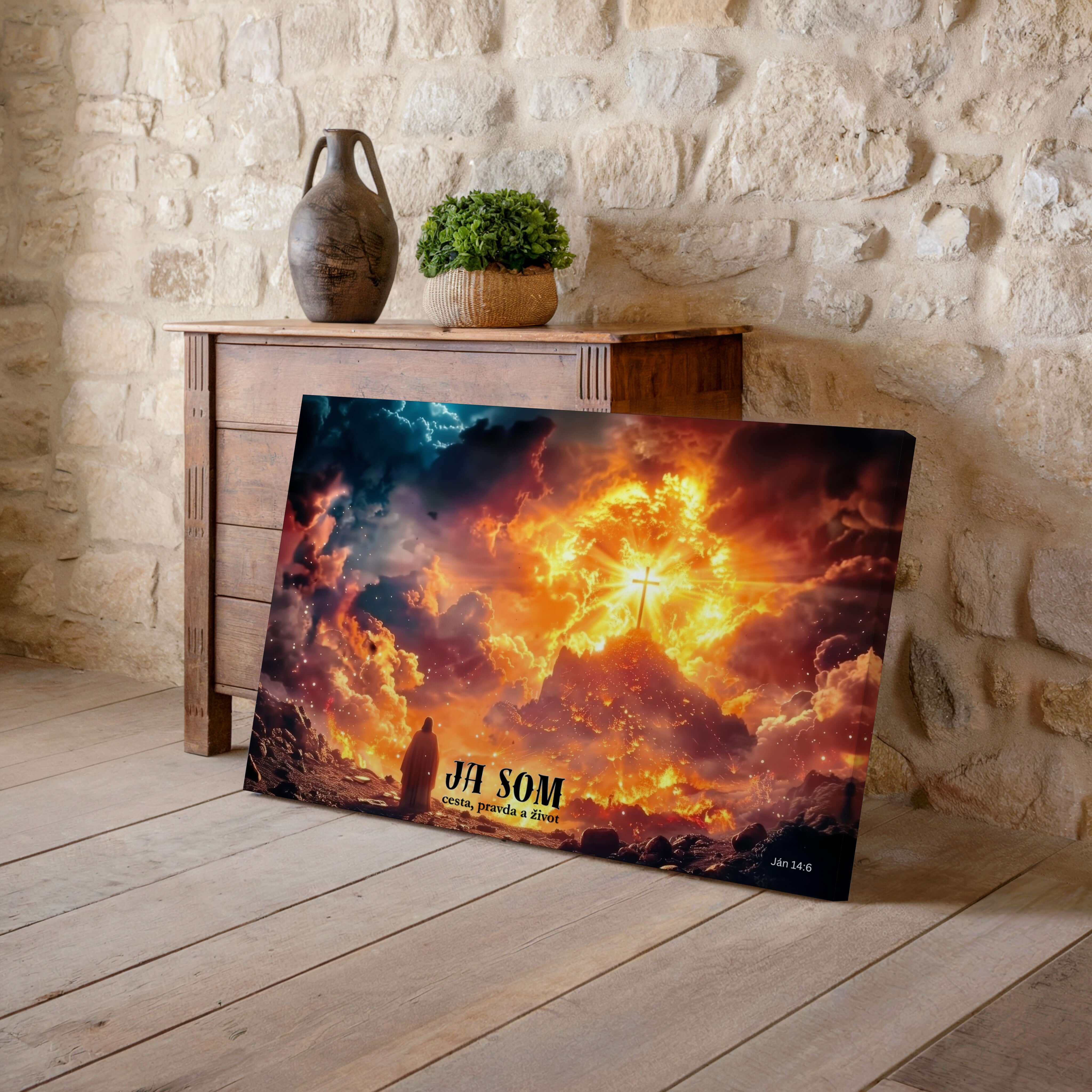 Obraz na stenu – Ja som cesta, pravda a život, dramatická scéna s Ježišom a Božou slávou.