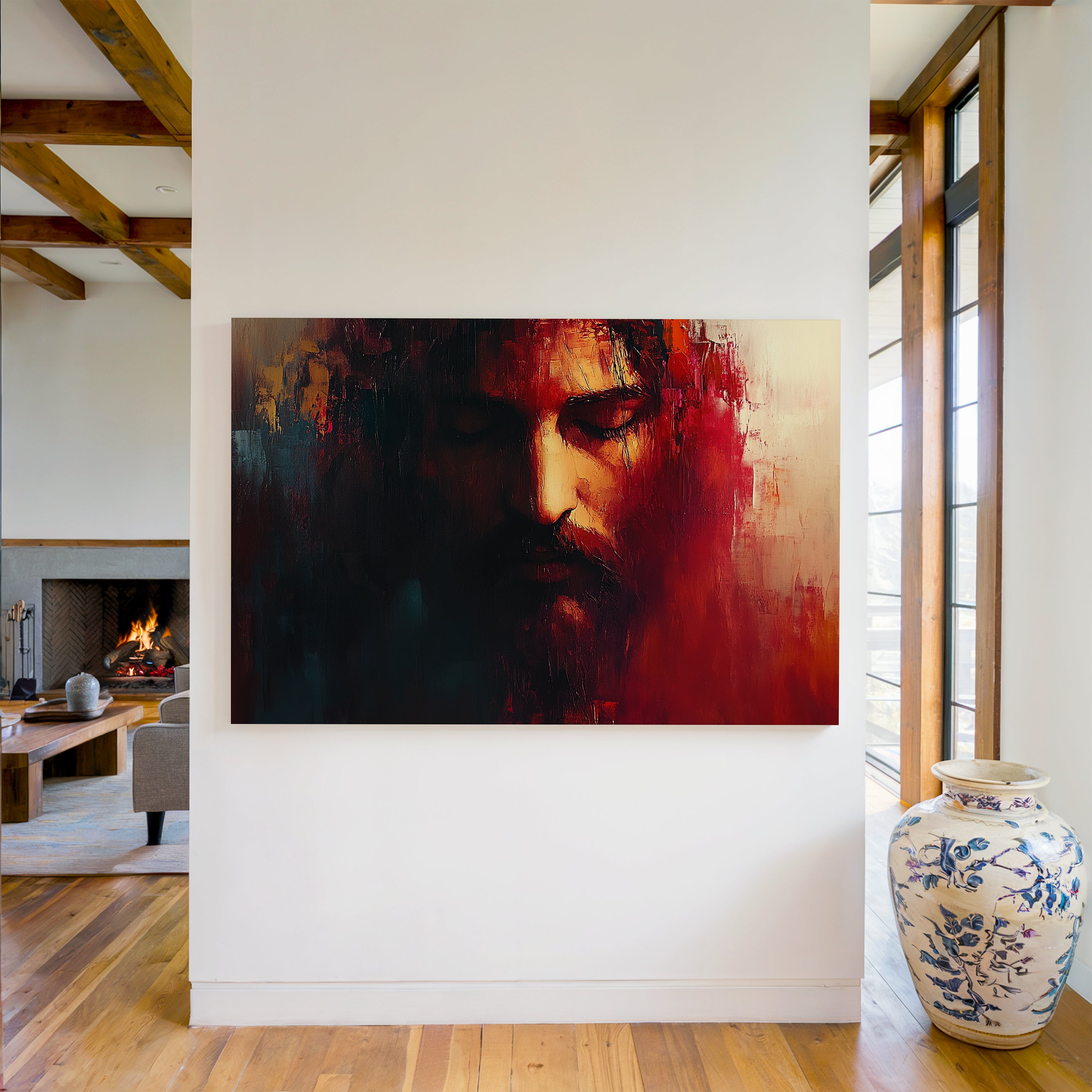 Obraz na stenu - Ježiš Kristus tvár ticha, zachytávajúci hlboké stíšenie a vnútornú vážnosť.