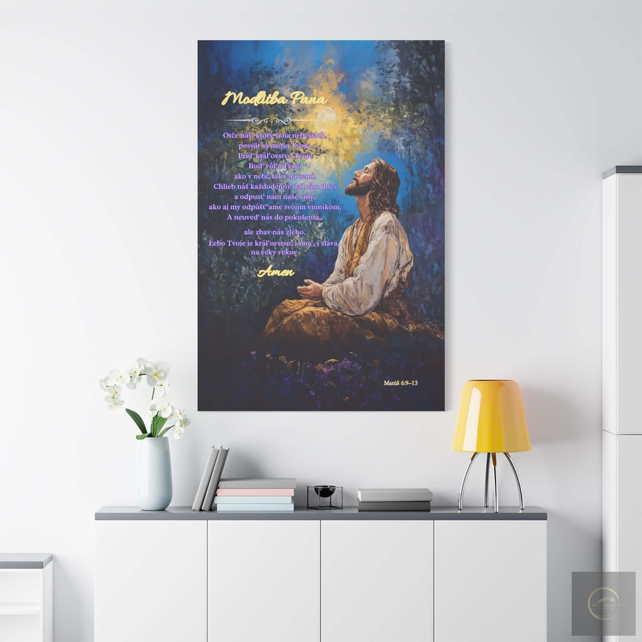 Moderný náboženský obraz Otče náš – Matúš 6:9 – svetlý doplnok do pokojnej domácnosti