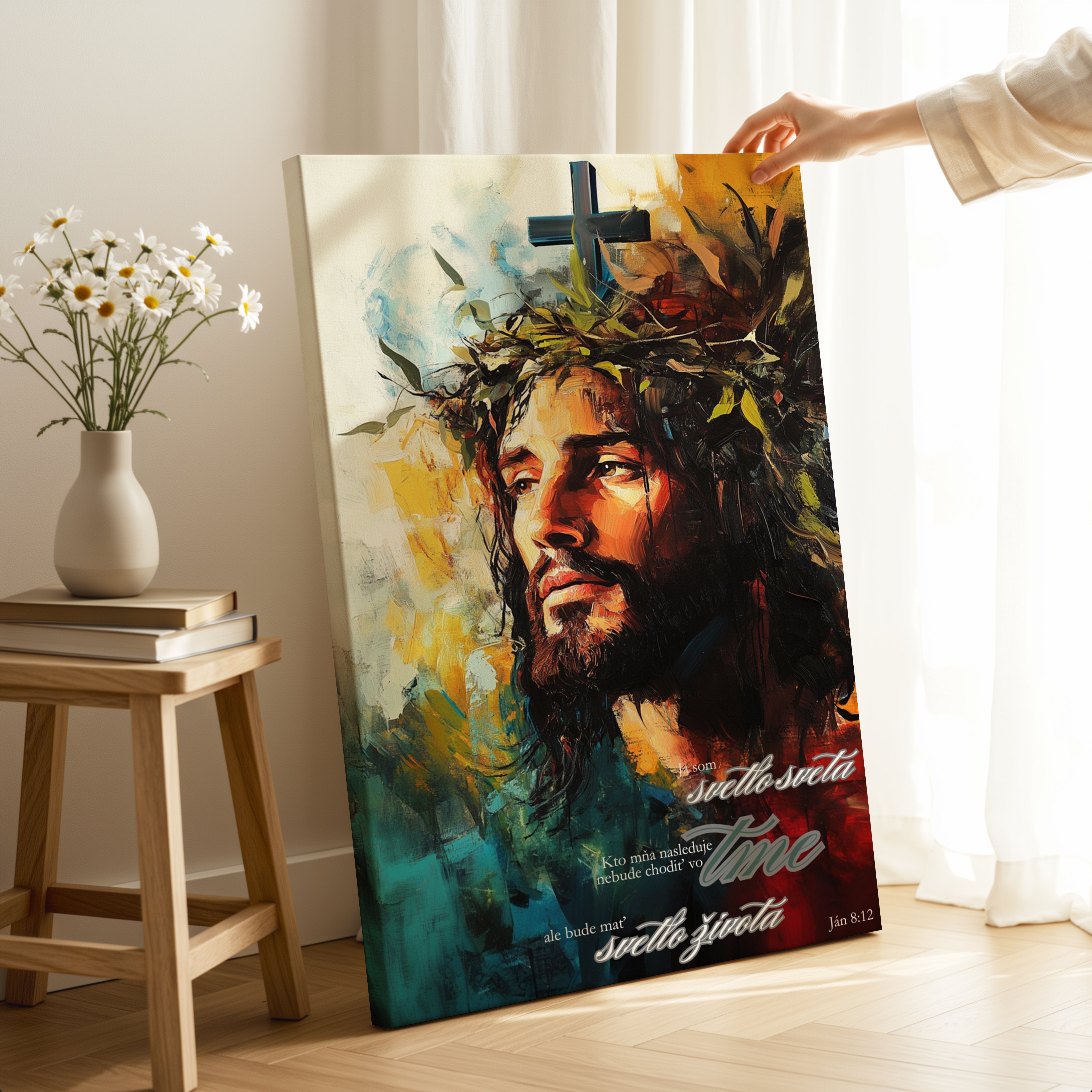 Moderná kresba Ježiša Krista s výrazným biblickým posolstvom