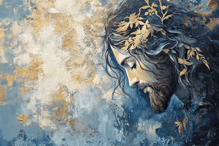 Umelecký portrét Ježiša s tŕňovou korunou – Ján 3:16 kresťanský obraz