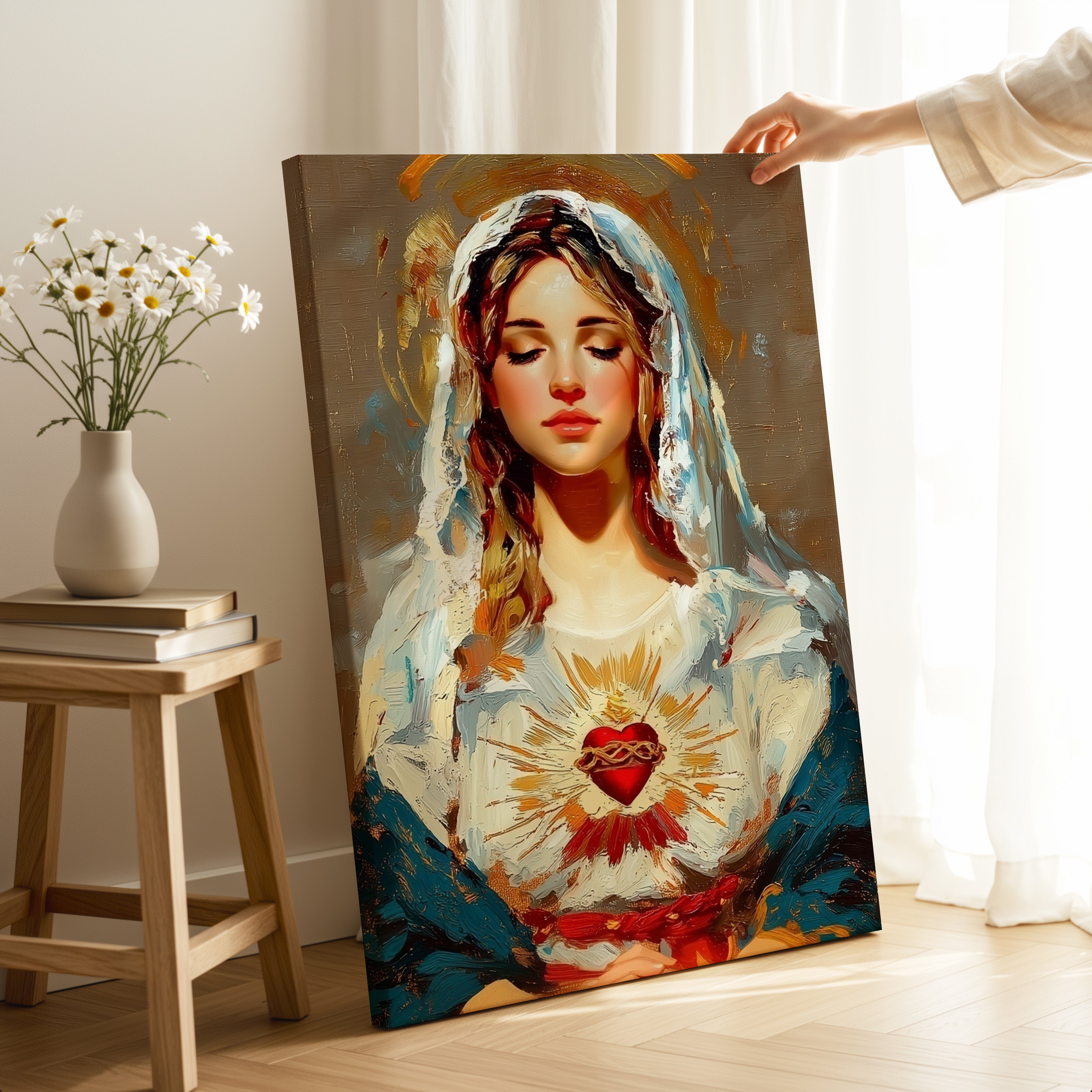 Obraz na stenu - Zdravas’, milosti plná, Pán s tebou, umelecké dielo s Nepoškvrneným Srdcom Panny Márie.