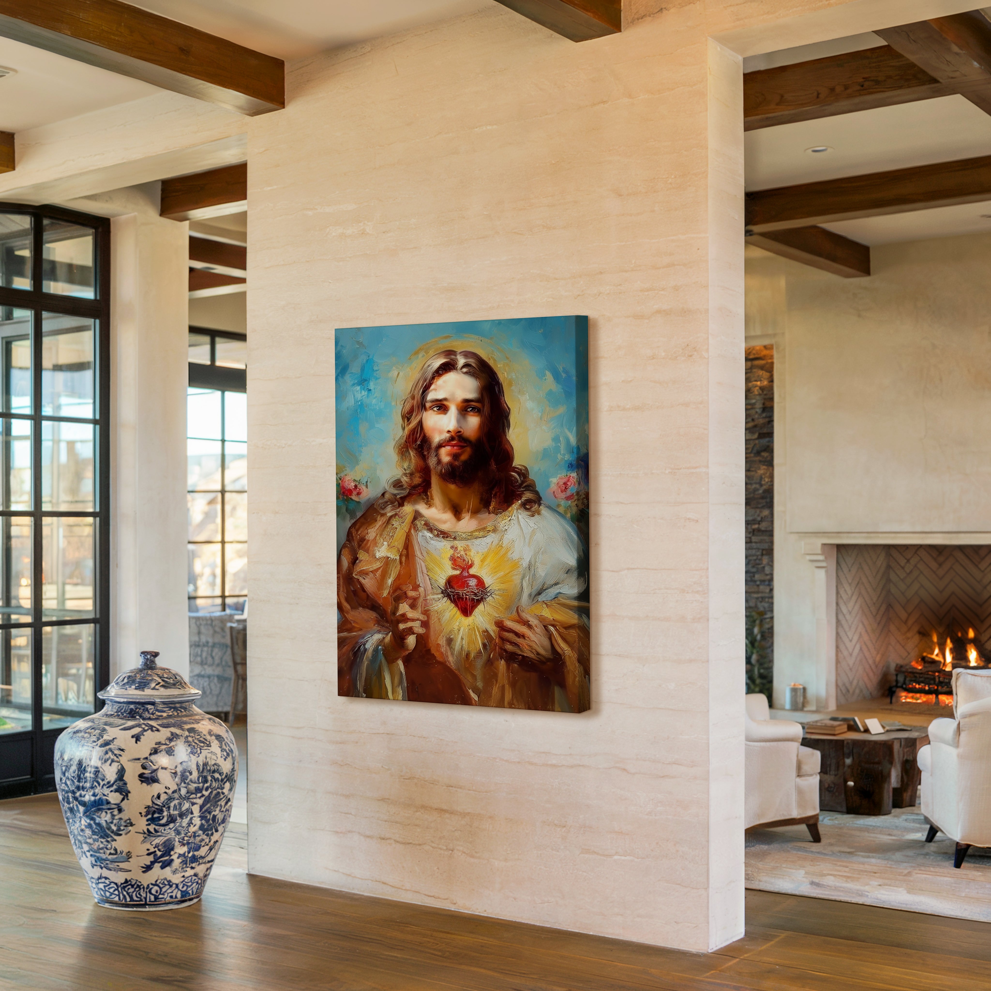 Obraz na stenu - Najsvätejšie Srdce Ježiša, symbol Božej lásky v svetlom prostredí.