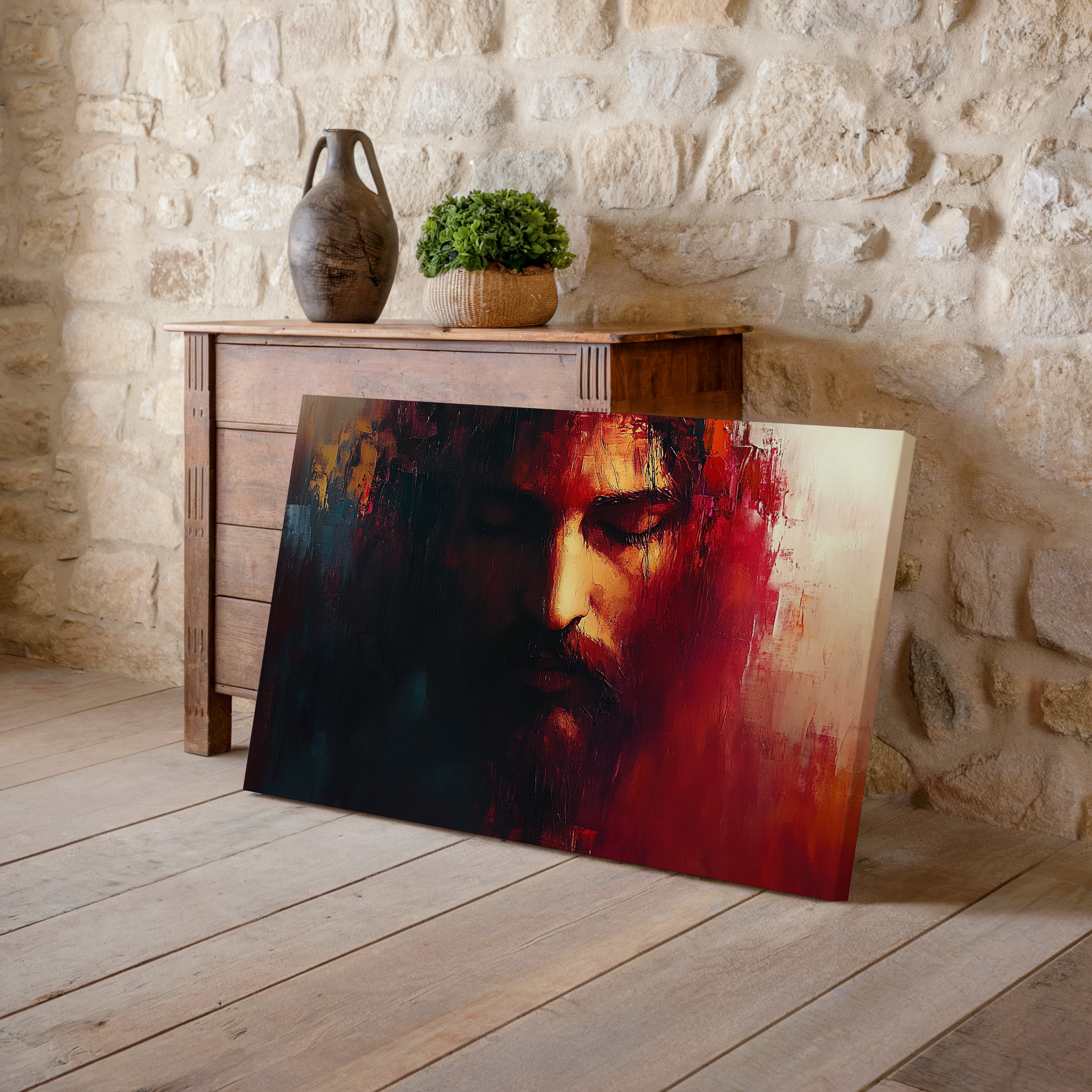 Obraz na stenu - Ježiš Kristus tvár ticha, ktorý zobrazuje Kristovu hlbokú vážnosť a vnútorné stíšenie.