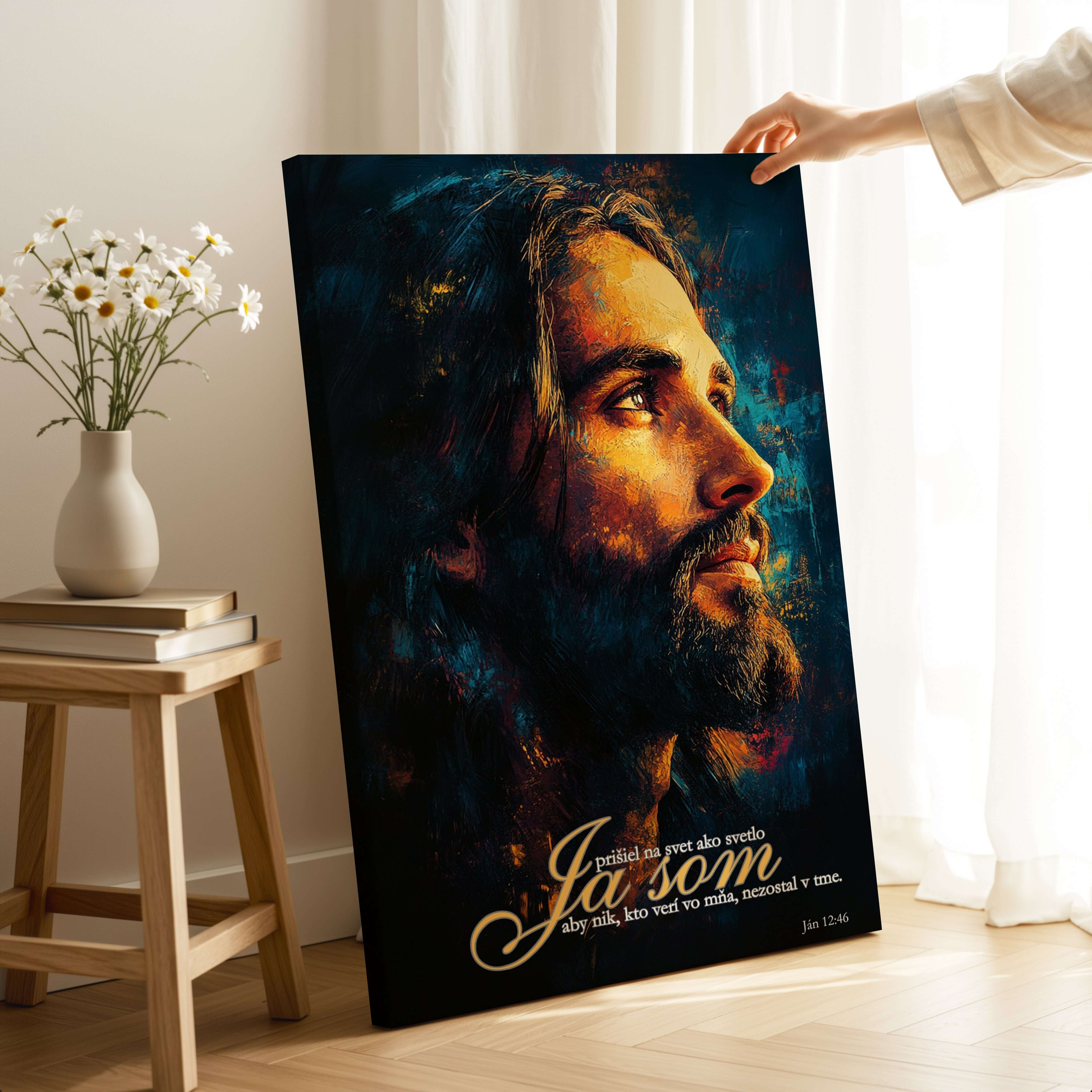 Náboženský obraz – Ján 12:46 – biblický verš o svetle a viere

